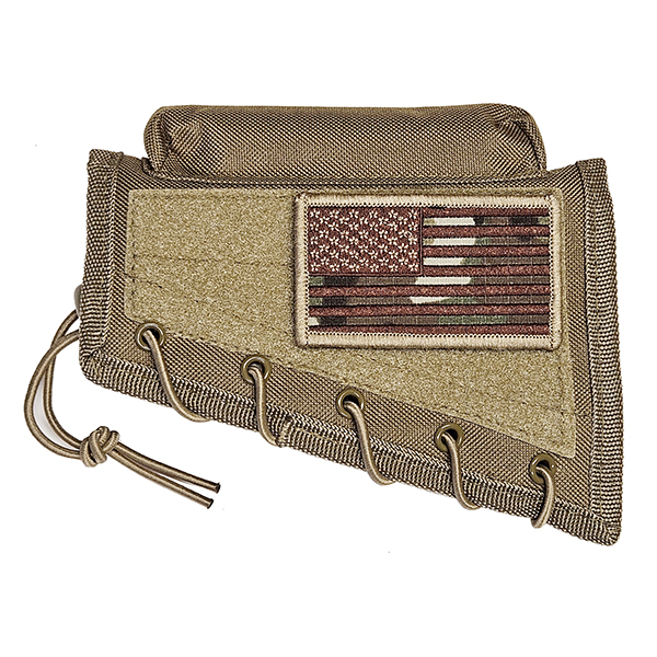 Tan Tactical Stock Riser Cheek Rest + Multicam USA FLAG Patch