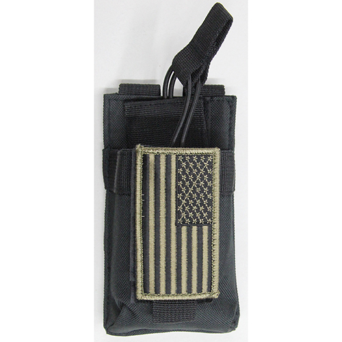 Black Molle Compatible GMRS FRS HAM HT Radio Pouch + Flag Patch