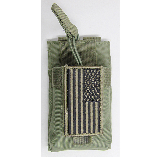Green Molle Compatible GMRS FRS HAM HT Radio Pouch + Flag Patch