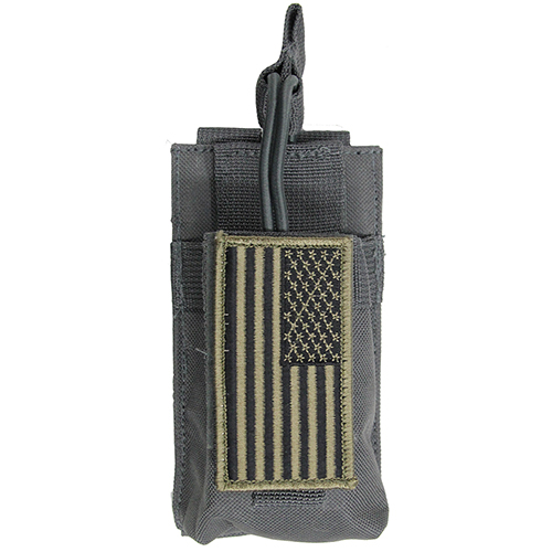 Grey Molle Compatible GMRS FRS HAM HT Radio Pouch + Flag Patch