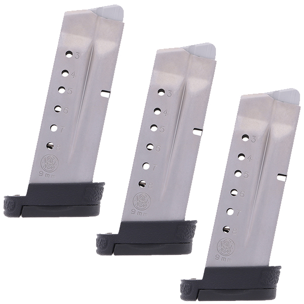 3 Pack - S&W SHIELD 9mm 8rd OEM Magazines w/ Finger Rest - Click Image to Close
